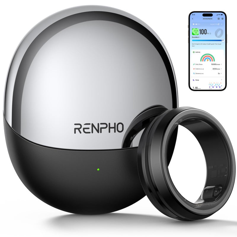 RENPHO Lynx Smart RingAll Day Sleep Activity Tracking Includes Charging Case 7Day Battery Life SubscriptionFree App for iOS Android Size Before You Buy Black Size 8 - Image 2