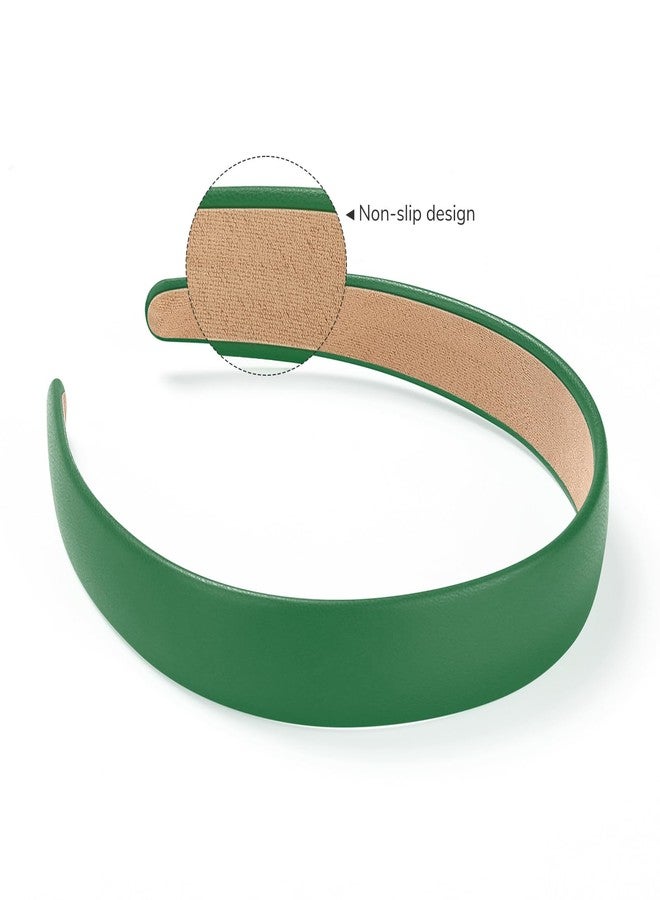 WantGor 1 Inch PU Leather Headband, Wide Padded Hairband Fashion Hair Bands Cute Womens Headbands Holiday DIY Hair Accessories (Green) - Image 4