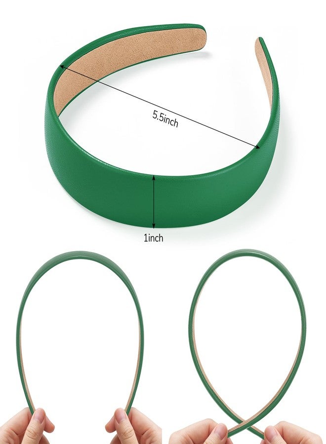 WantGor 1 Inch PU Leather Headband, Wide Padded Hairband Fashion Hair Bands Cute Womens Headbands Holiday DIY Hair Accessories (Green) - Image 3