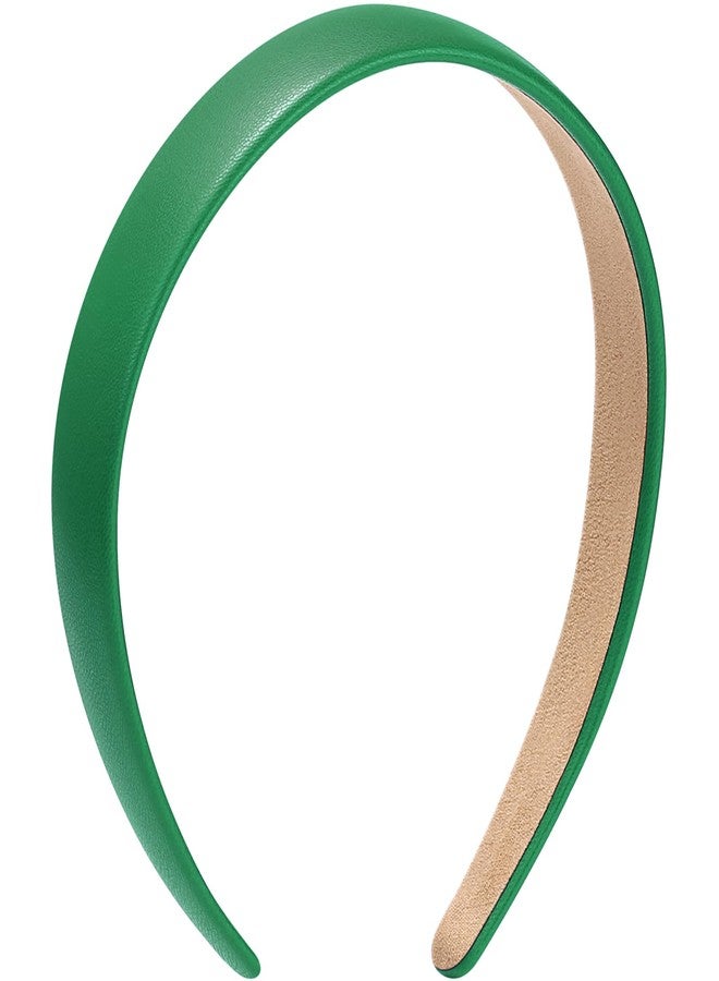 WantGor 1 Inch PU Leather Headband, Wide Padded Hairband Fashion Hair Bands Cute Womens Headbands Holiday DIY Hair Accessories (Green) - Image 2