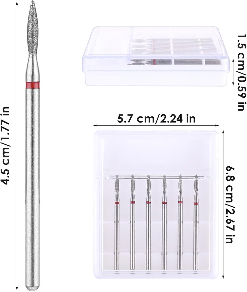 Sibba 6pcs Cuticle Drill Bit Set Flame Stainless Steel Bit with Case for Manicure Pedicure Diamond Drill Polishing File Grinding Heads Tools Metal Professional Carbide Remover Bits Acrylic Gel Nails Flat working surface - Image 2
