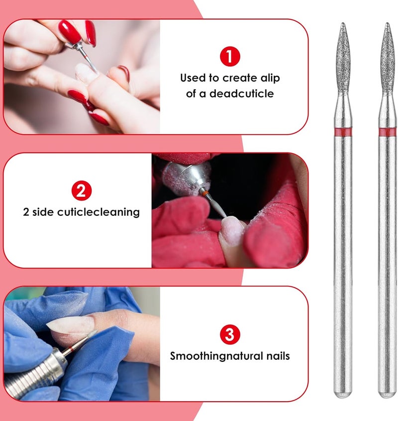 Sibba 6pcs Cuticle Drill Bit Set Flame Stainless Steel Bit with Case for Manicure Pedicure Diamond Drill Polishing File Grinding Heads Tools Metal Professional Carbide Remover Bits Acrylic Gel Nails Flat working surface - Image 4