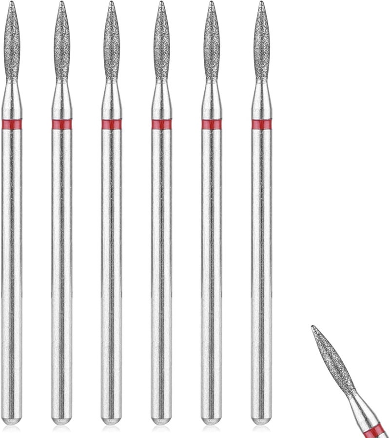 Sibba 6pcs Cuticle Drill Bit Set Flame Stainless Steel Bit with Case for Manicure Pedicure Diamond Drill Polishing File Grinding Heads Tools Metal Professional Carbide Remover Bits Acrylic Gel Nails Flat working surface - Image 1