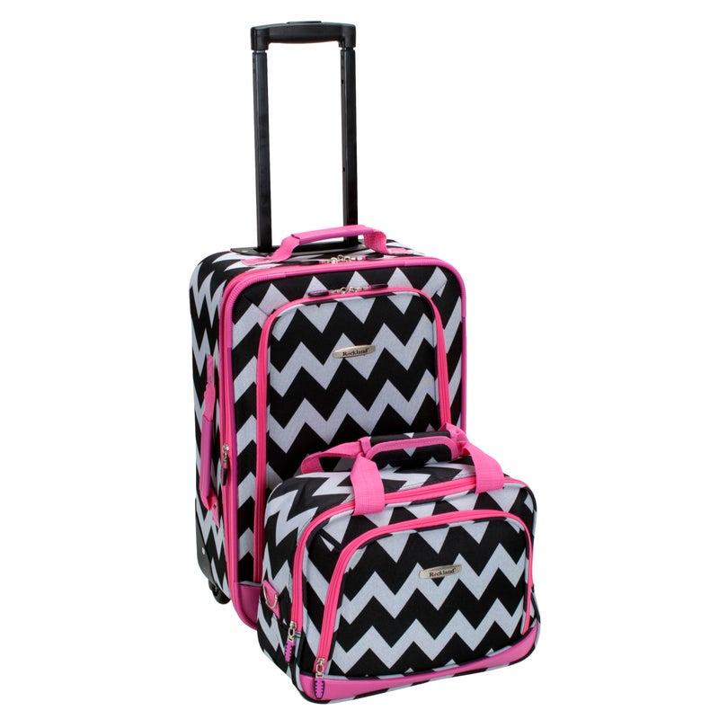 Rockland Fashion Softside Upright Luggage Set Expandable Pink Chevron 2Piece 1419
