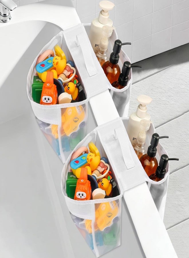 VZZNN 2 Pack Bath Tub Toy Storage Organizer,Baby Bath Tub Toys Storage,Saddle Shape 2 Compartments Mesh Shower Toy Holder (White) - Image 1