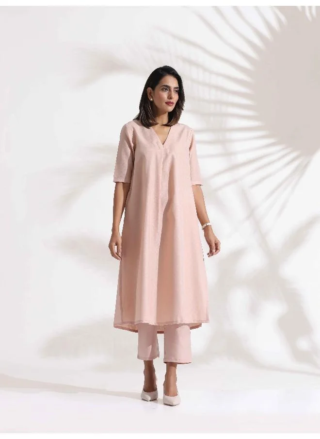 ترو برونز trueBrowns Light Pink Slub Kurta Set