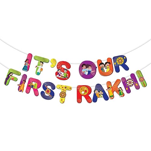 Festiko® It's Our First Rakhi Banner With Ribbon, Hanging Decoration Supplies, Raksha Bandhan Decoration Combo - Image 1