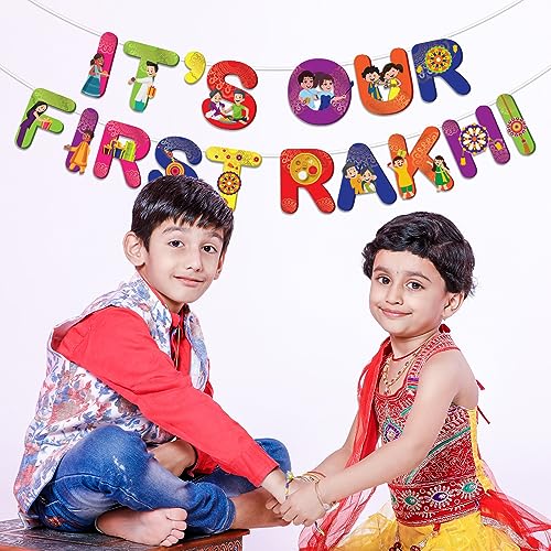 Festiko® It's Our First Rakhi Banner With Ribbon, Hanging Decoration Supplies, Raksha Bandhan Decoration Combo - Image 4