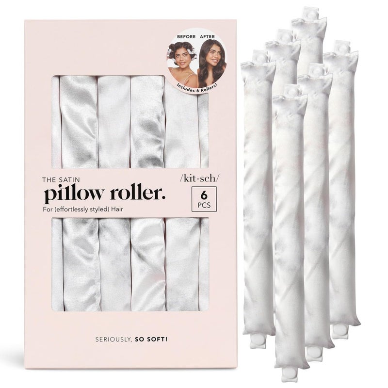 Kitsch Satin Pillow Rollers Heatless Hair Curler Hair Rollers Heatless Curls Overnight Flexible Curling Rods for Long Short Hairs Flexi Rod Curlers to Sleep in Overnight Blowout Rods6pc Marble
