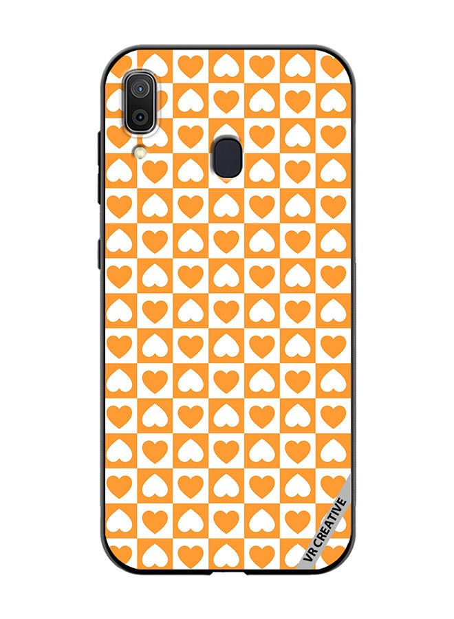 VR CREATIVE Protective Case Cover For Samsung Galaxy A30 Seamless Pattern With White And Orange Checkerboard And Hearts Design Multicolour - Image 1