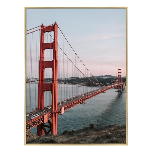 Frametory, 18x24 Aluminum Poster Frame, Gold Metal Picture Frame with Real Glass, Wall Mount, for Photos, Art Prints, Puzzles, 1‑Pack - Image 1