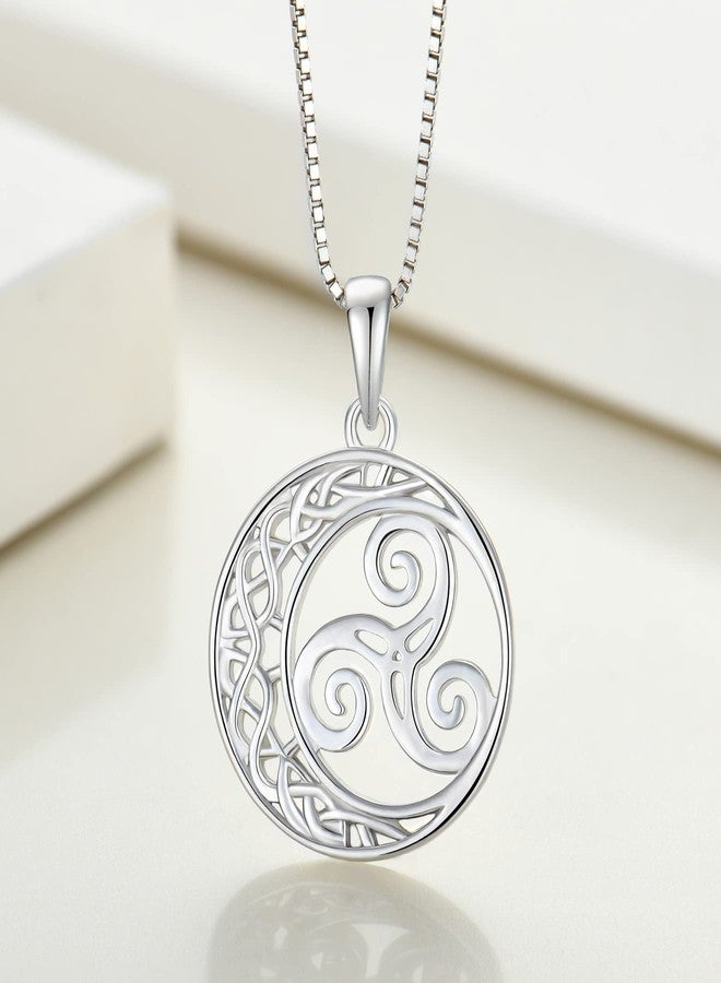 YL Celtic Knot Necklace 925 Sterling Silver Triskele Moon Pendant Triskelion Jewelry for Women-A - Image 4