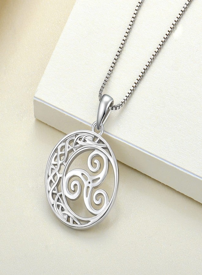 YL Celtic Knot Necklace 925 Sterling Silver Triskele Moon Pendant Triskelion Jewelry for Women-A - Image 5