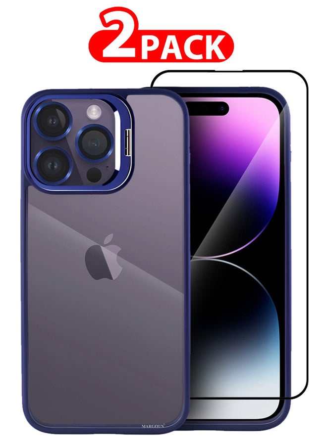 CATANES - 2 Pack iPhone 14 Pro Case Cover and Lens Protector and Screen Protector Built-in Camera Stand and Compatible with MagSafe Full Body Shockproof Case Clear Blue - Image 1