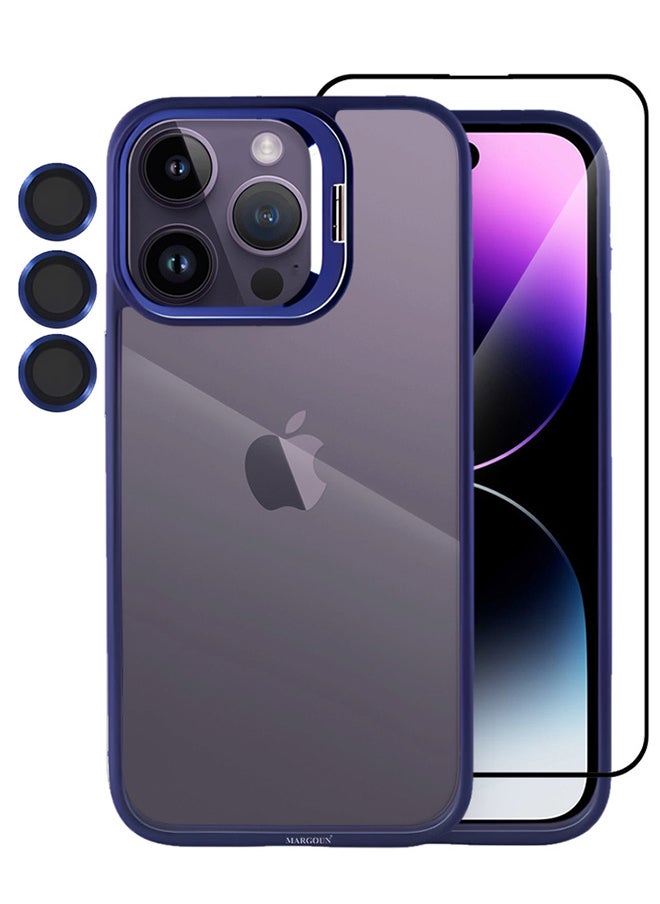 CATANES - 2 Pack iPhone 14 Pro Case Cover and Lens Protector and Screen Protector Built-in Camera Stand and Compatible with MagSafe Full Body Shockproof Case Clear Blue - Image 1