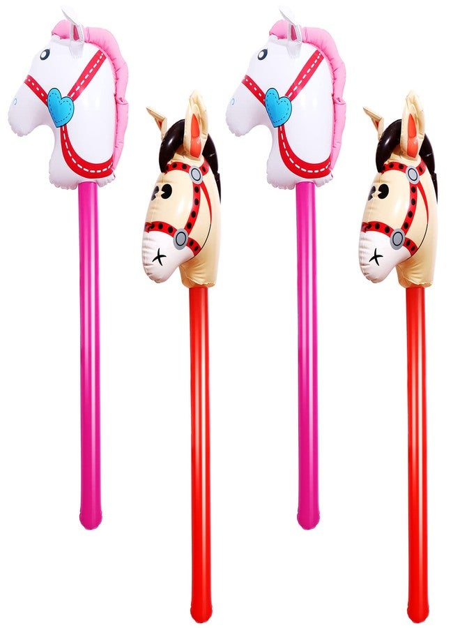 Yiphates 4 Pcs 40 Inch Inflatable Stick Horse Colorful Horse Head Stick Balloon Horse Birthday Party Supplies Pony Stick for Christmas Horse Themed Party Decorations Costume Stick - Image 1