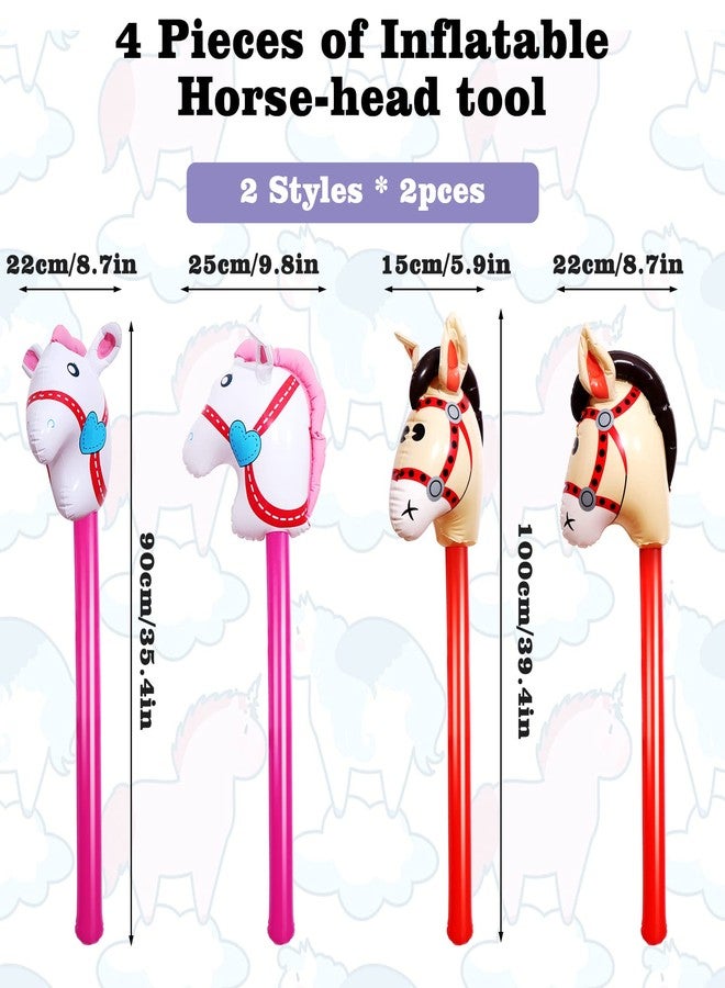 Yiphates 4 Pcs 40 Inch Inflatable Stick Horse Colorful Horse Head Stick Balloon Horse Birthday Party Supplies Pony Stick for Christmas Horse Themed Party Decorations Costume Stick - Image 2