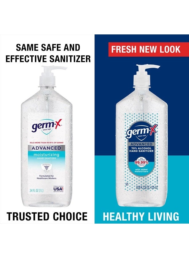 Germ-x Advanced Hand Sanitizer, Non-Drying Moisturizing Clear Gel, Instant and No Rinse Formula, Large Family Size Pump Bottle, 34 Fl Oz (1 Liter) - Image 2