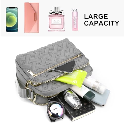 Voikukka Medium Nylon Crossbody Bags for Women Travel Shoulder Bag Quilted Cross Body Bag Grey Women's Crossbody Handbags Trendy Phone Large Casual Crossbody Purses - Image 5