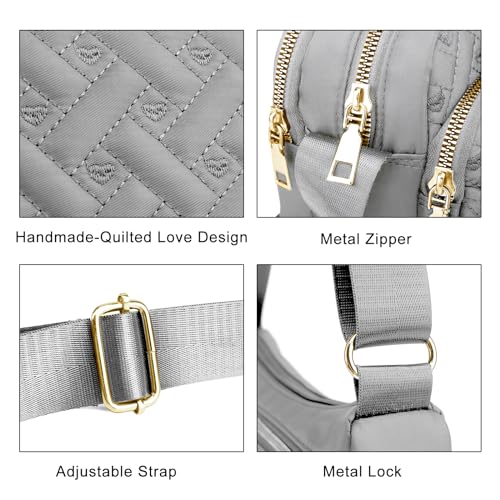 Voikukka Medium Nylon Crossbody Bags for Women Travel Shoulder Bag Quilted Cross Body Bag Grey Women's Crossbody Handbags Trendy Phone Large Casual Crossbody Purses - Image 3