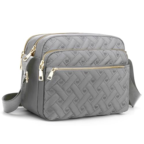 Voikukka Medium Nylon Crossbody Bags for Women Travel Shoulder Bag Quilted Cross Body Bag Grey Women's Crossbody Handbags Trendy Phone Large Casual Crossbody Purses - Image 1