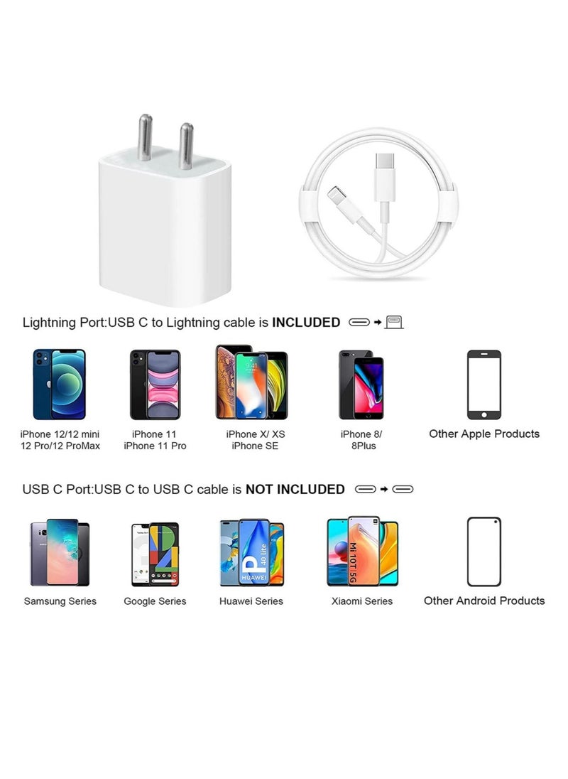 Generic - "20W Type-C PD Super Fast Charger Wall Adapter with 1M Type-C to Lightning Cable – Quick Charge 3.0 & Power Delivery 3.0 for iPhone 13/13 Mini/13 Pro Max, 12/12 Pro Max, iPad Mini/Pro" - Image 1