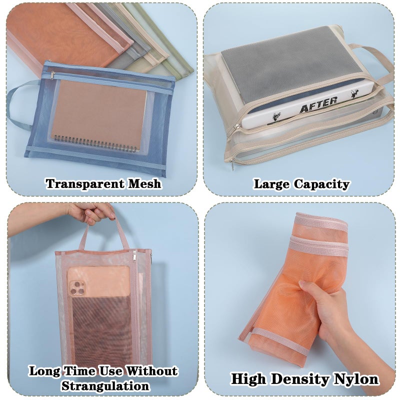 AojSup 20 Pack Mesh Zipper Pouches A4 Size, Double Layer Mesh Storage Bags with Zipper Handle for Organizing Documents, Cosmetics, Toiletries, Office Supplies, Travel Essentials and Home Organization - Image 5