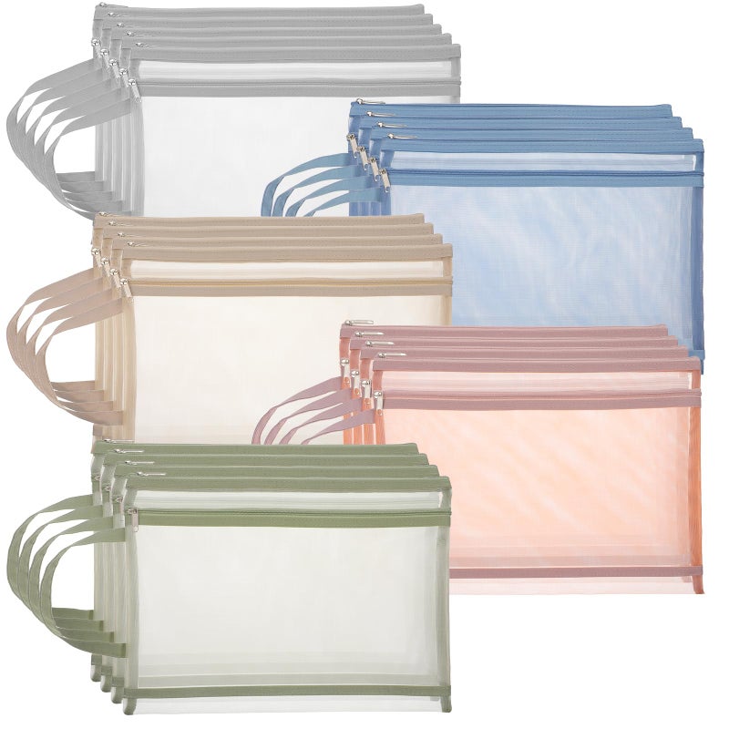 AojSup 20 Pack Mesh Zipper Pouches A4 Size, Double Layer Mesh Storage Bags with Zipper Handle for Organizing Documents, Cosmetics, Toiletries, Office Supplies, Travel Essentials and Home Organization - Image 1