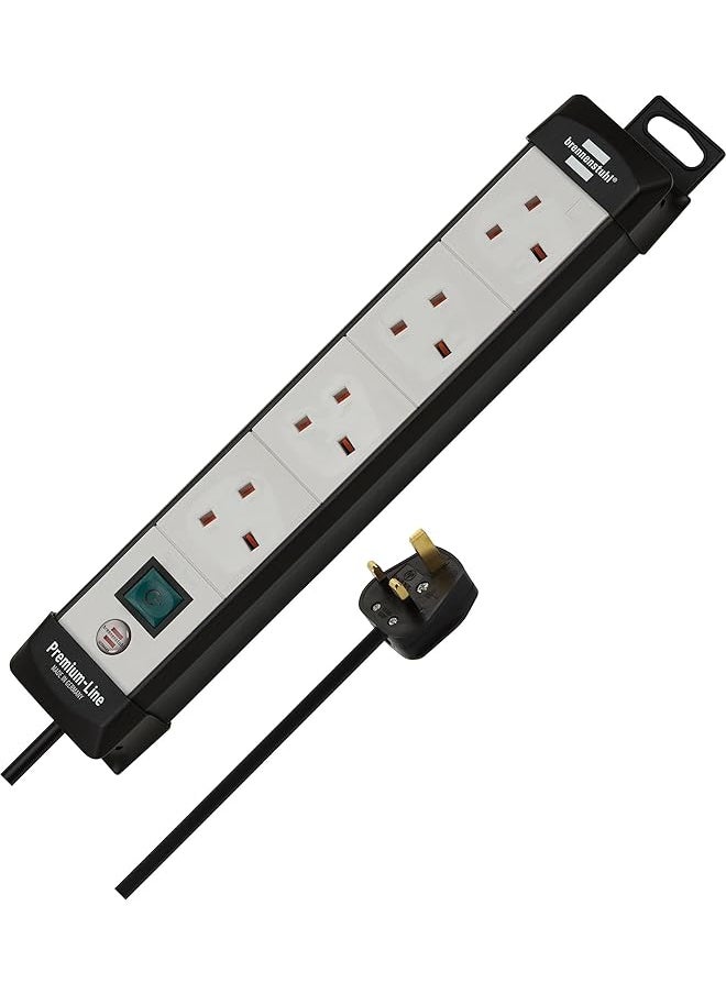 Brennenstuhl Brennenstuhl Premium Line 4-way extension lead with 3 m cable, black/light-grey, illuminated On/Off switch, Made in Germany 