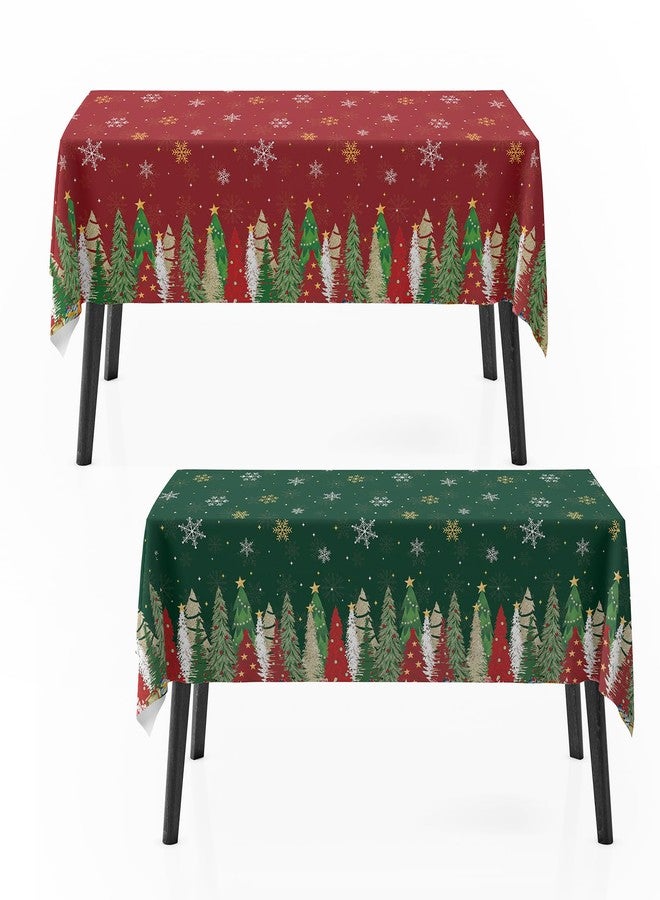 Zharkoo Christmas Tree Table Cover, 54×108 Inch Plastic Holiday Tablecloth with Snowflakes and Green Tree Design, Disposable Table Decor for Christmas Dinner and Party, Rectangle Tables Cloth for Kids - Image 1