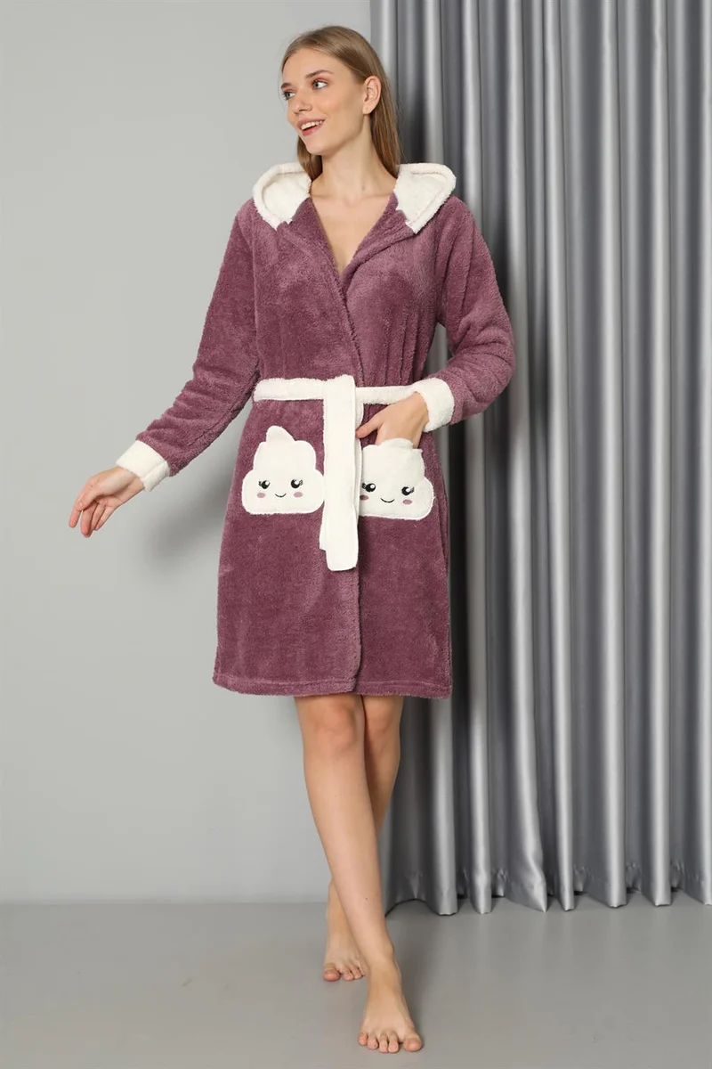 Akbeniz Women's Purple Welsoft Fleece Dressing Gown 20573
