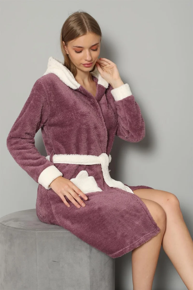 Akbeniz Women's Purple Welsoft Fleece Dressing Gown 20573