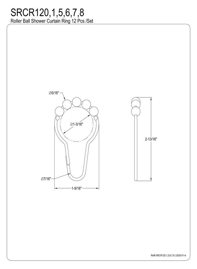 كينغ ستون براس حلقات ستارة حمام كينغستون براس SRCR120 ذات الكرات الدوارة (12 قطعة/مجموعة) باللون الأسود غير اللامع - Image 2