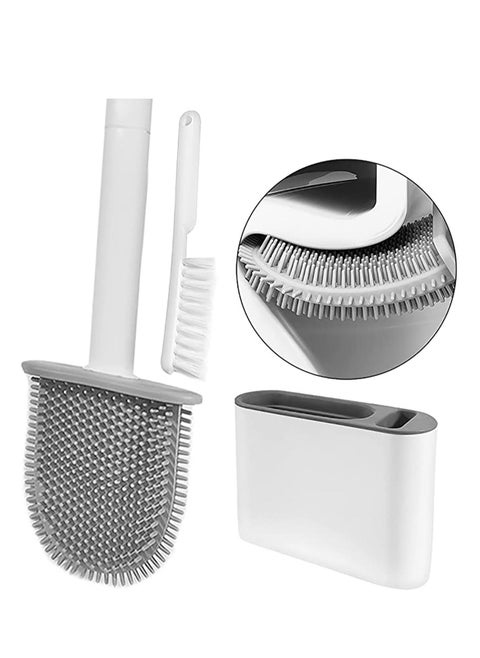 Toilet Brush, with 2 Clean Brushes, Cleaning System, Wall Wand No-Slip Long Handle Soft Silicone Bristle Corner Easily