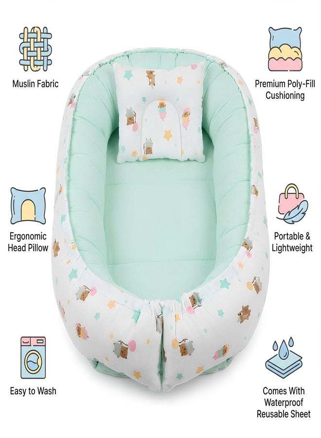 فوي دروب سرير Voidrop Baby Nest للأطفال حديثي الولادة | كرسي استرخاء قابل للعكس 2 في 1 للأطفال الرضع | سرير محمول للنوم بجانب الأم | تصميم باللونين الأخضر الفاتح والزيتوني | سرير سفر قطني ناعم للأولاد والبنات | من 0 إلى 12 شهرًا (أزرق) - Image 5