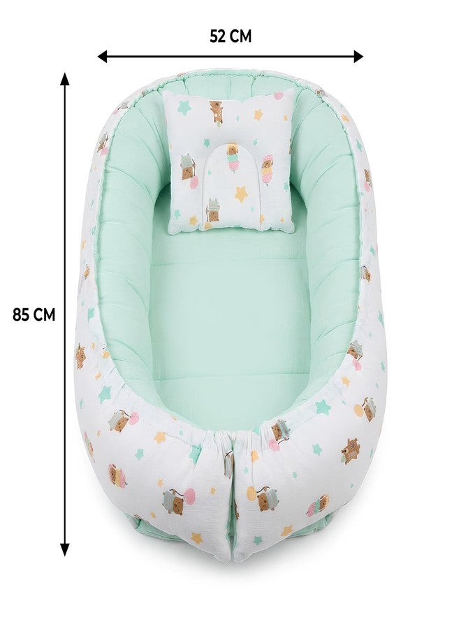 فوي دروب سرير Voidrop Baby Nest للأطفال حديثي الولادة | كرسي استرخاء قابل للعكس 2 في 1 للأطفال الرضع | سرير محمول للنوم بجانب الأم | تصميم باللونين الأخضر الفاتح والزيتوني | سرير سفر قطني ناعم للأولاد والبنات | من 0 إلى 12 شهرًا (أزرق) - Image 3