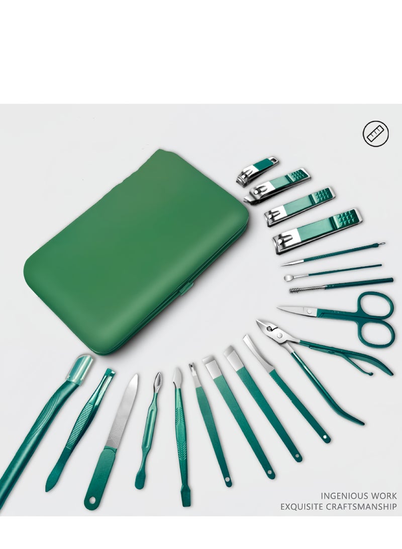 Lee Yon 18-Piece Professional Nail Care Kit Stainless Steel Manicure & Pedicure Set Nail Clipper Set with Travel Case, Green - Image 2