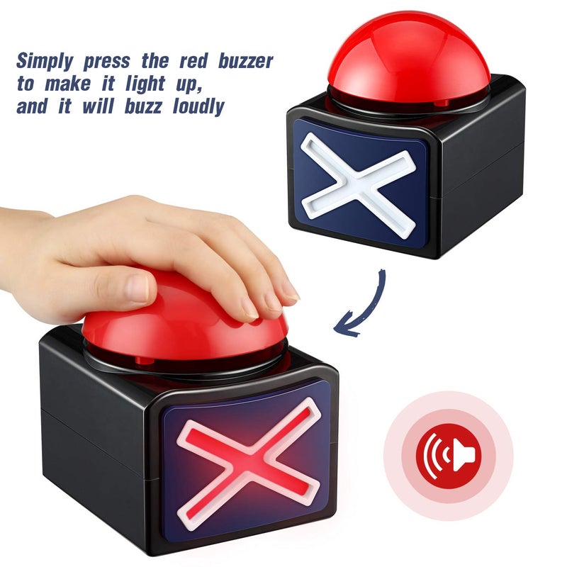 Gejoy 4 Packs Game Answer Buzzers, Buzzer Alarm Buttons with Sound and Light, Quiz Game Show Party Contest Answer Button Props for Adults Teens Boys Girls - Image 4