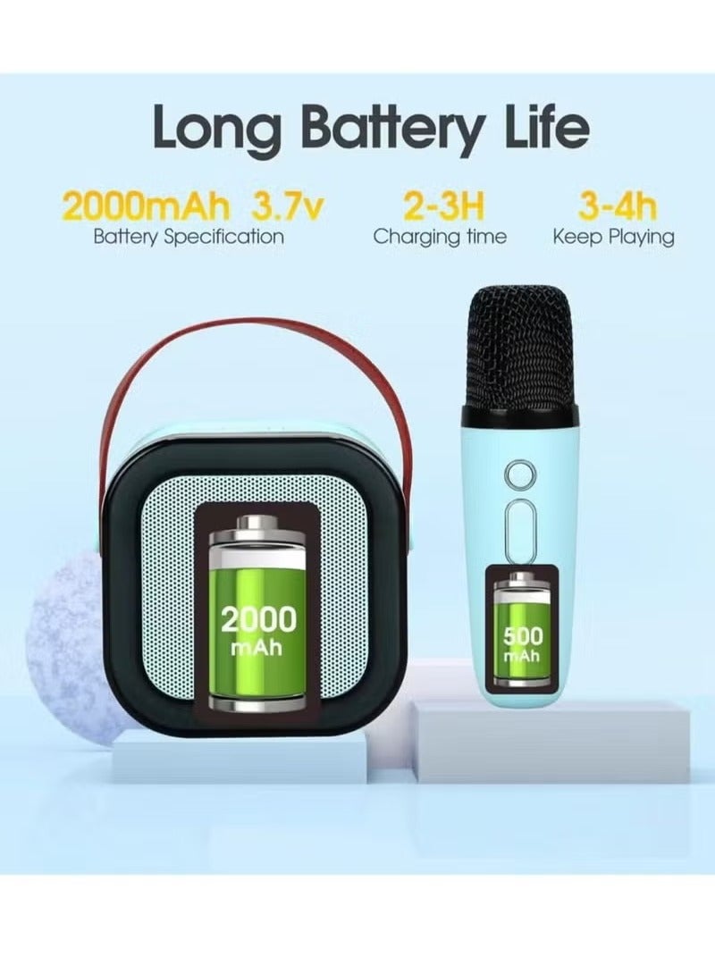 إلفسا آلة كاريوكي للأطفال، مكبر صوت كاريوكي صغير محمول يعمل بالبلوتوث مع ميكروفونين لاسلكيين وأضواء ملونة LED للأطفال والكبار، هدايا ألعاب للبنات والأولاد والعائلة والحفلات المنزلية باللون الأزرق - Image 3