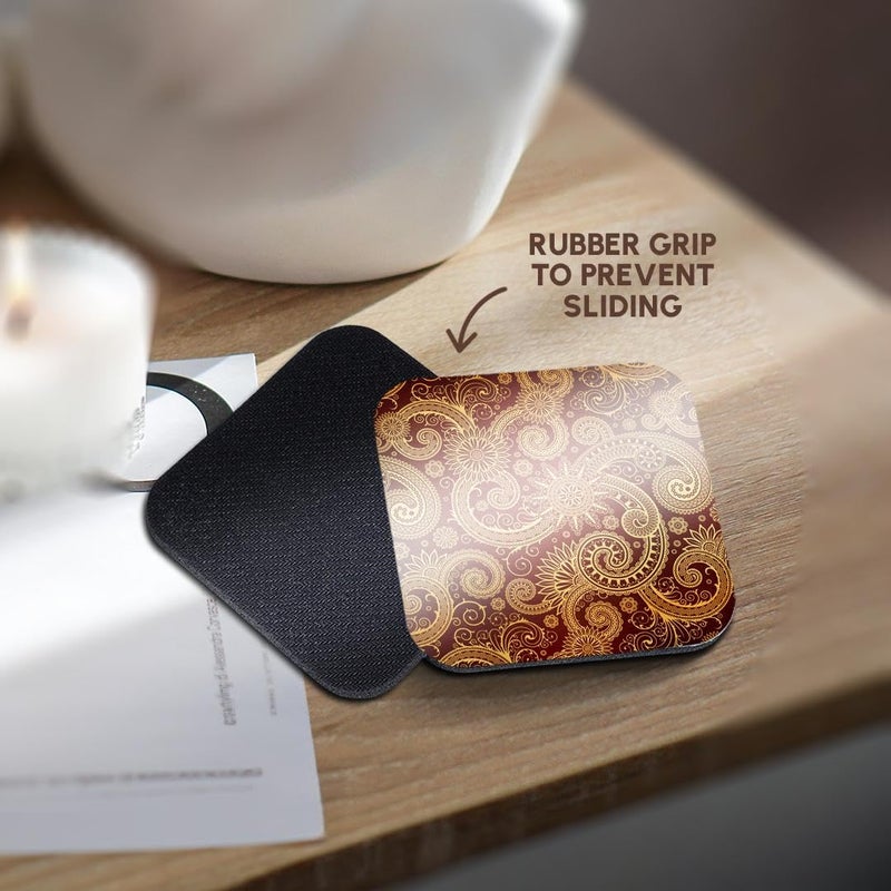 3dRose Pattern, Print Burgundy and Gold - Soft Coasters, Set of 4 (CST_212005_1) , Red - Image 4