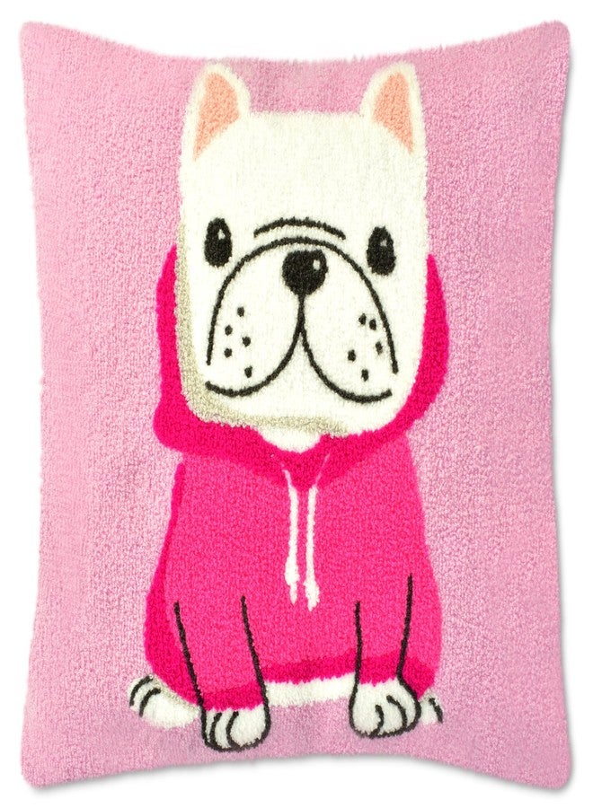 iscream Frenchie in a Hoodie French Bulldog 14" Square Chenille & Fleece Accent Pillow - Image 1