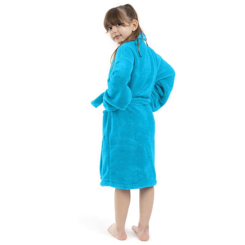 BC BARE COTTON Kids Microfiber Fleece Shawl Robe - Girls - Turquoise - Large - Image 2