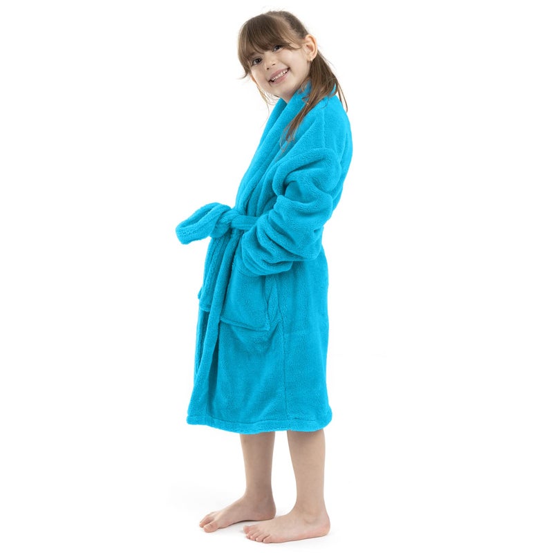 BC BARE COTTON Kids Microfiber Fleece Shawl Robe - Girls - Turquoise - Large - Image 3