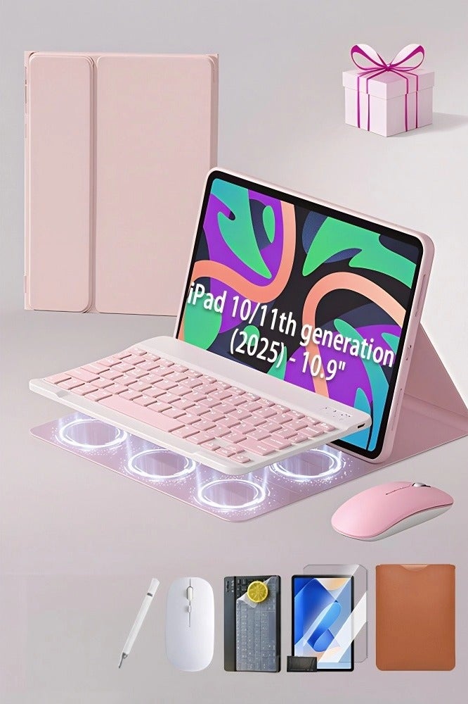 IPad 11th Generation Case (A16 2025) And 10th Gen 10.9 Inch Magic Keyboard Case - Ipad Case With Keyboard Triangle Bracket Built-In Pen Slot Flip-Top Smart Wake-Up/Screen Off/Free Aed 89 Study Kit/ 2-In-1 Screen Protector/Desert Dust Defender/Writing Pen/Leather Case Ipad A16 Case- Pink - Image 1