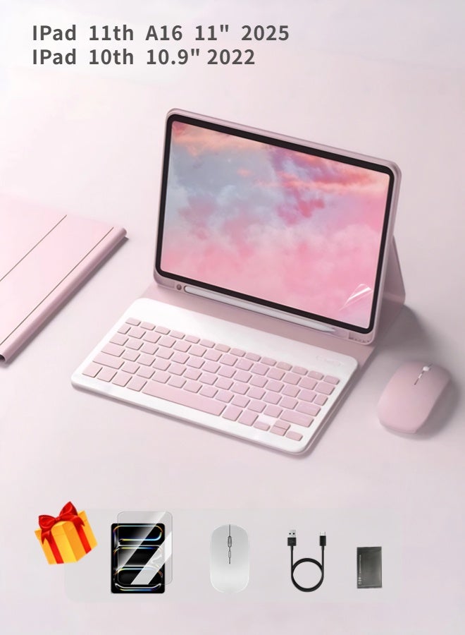 iPad 11th Gen Case (A16 2025) and 10th Gen 10.9-inch Magic Keyboard Case - iPad Case with Keyboard Triangle Stand,, Flip Cover, Smart Wake/Screen Off/AED 89 Gift Set/2-in-1 Screen Protector/Desert Dust Protector/Stylus/Leather Case iPad A16 Case - Pink - Image 1