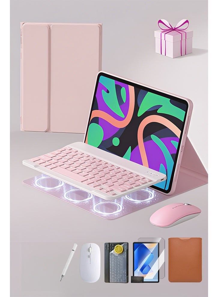 iPad 11th Gen Case (A16 2025) and 10th Gen 10.9-inch Magic Keyboard Case - iPad Case with Keyboard Triangle Stand,, Flip Cover, Smart Wake/Screen Off/AED 89 Gift Set/2-in-1 Screen Protector/Desert Dust Protector/Stylus/Leather Case iPad A16 Case - Pink