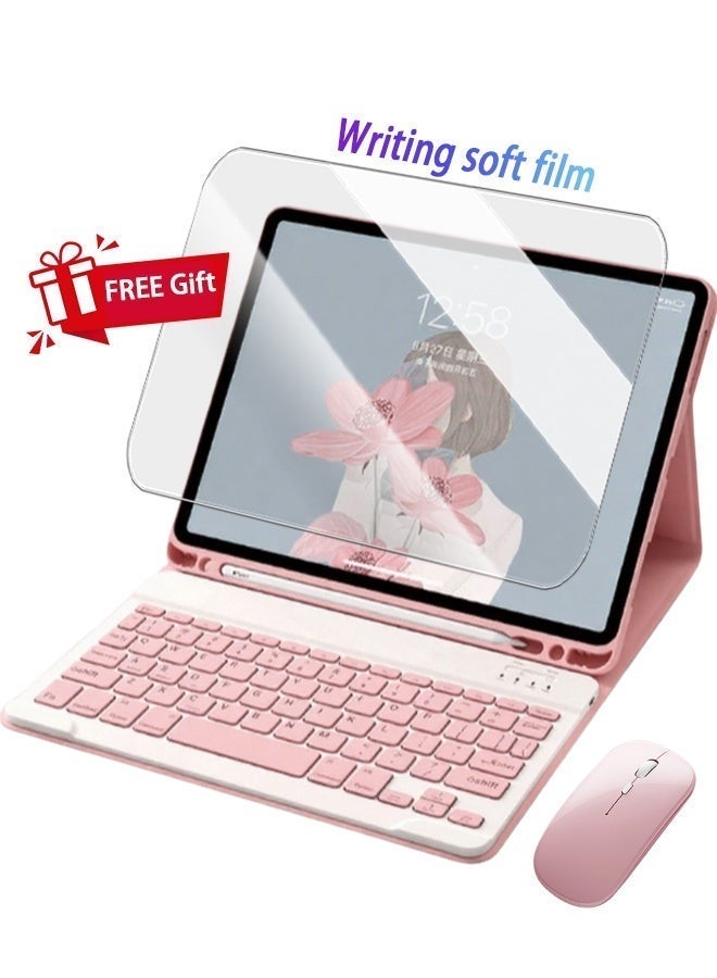 حافظة iPad من الجيل الحادي عشر (A16 2025) وحافظة لوحة مفاتيح سحرية من الجيل العاشر مقاس 10.9 بوصة - حافظة iPad مع حامل مثلث للوحة المفاتيح وفتحة قلم مدمجة وخاصية الاستيقاظ الذكي/إيقاف تشغيل الشاشة/مجموعة هدايا بقيمة 89 درهمًا إماراتيًا / واقي شاشة 2 في 1/واقي غبار الصحراء/قلم كتابة/حافظة جلدية حافظة iPad A16 - وردي - Image 3