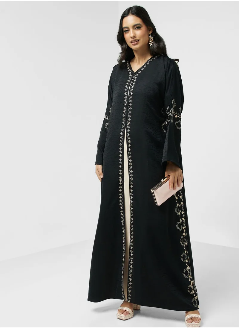 hayas closet Embroidered Open Abaya