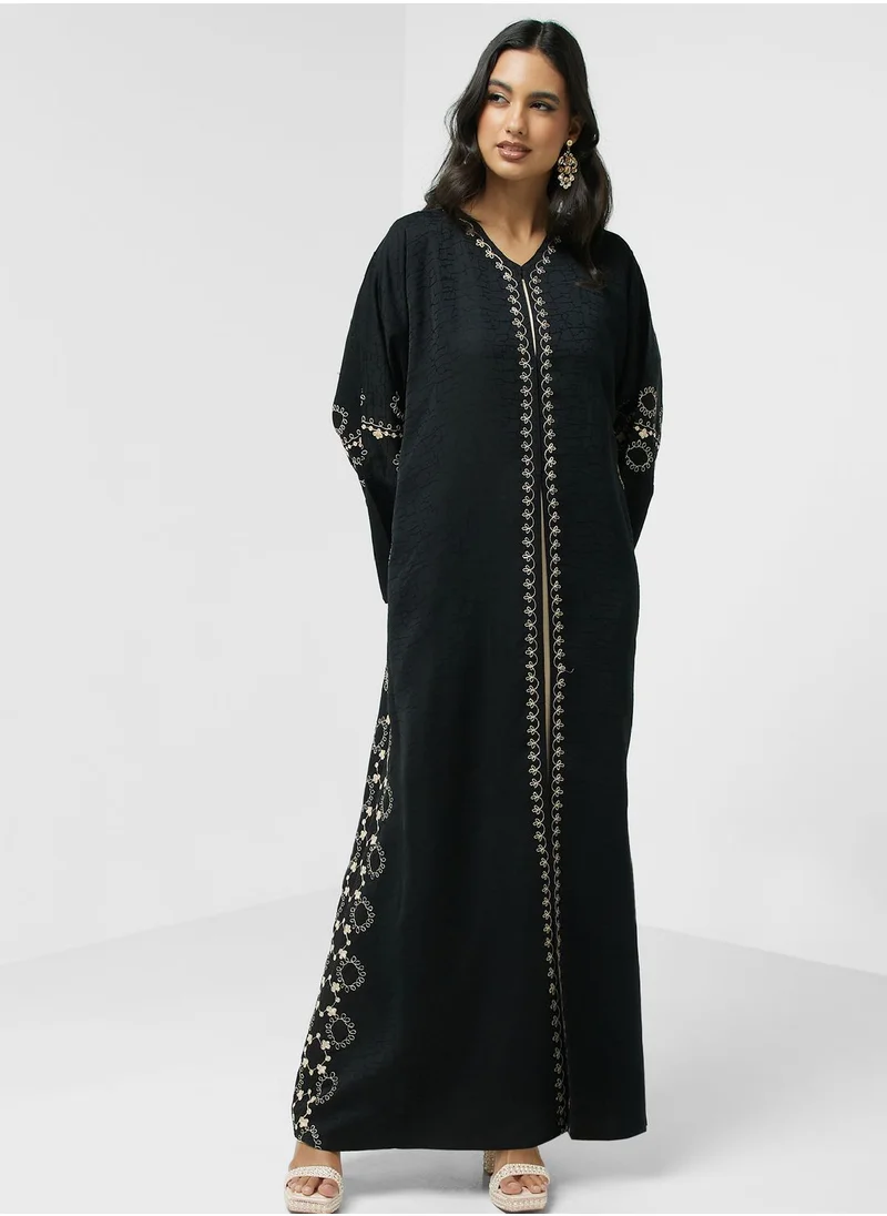 hayas closet Embroidered Open Abaya