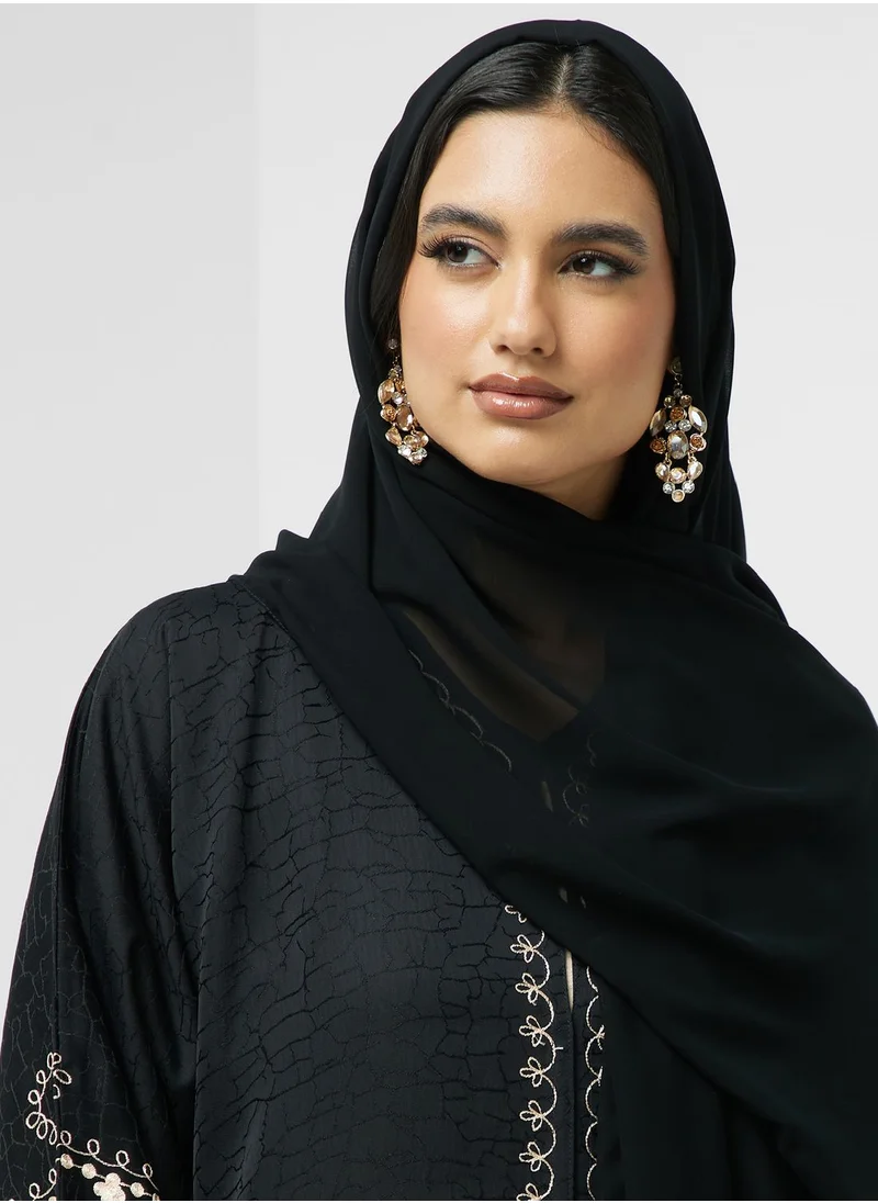 hayas closet Embroidered Open Abaya